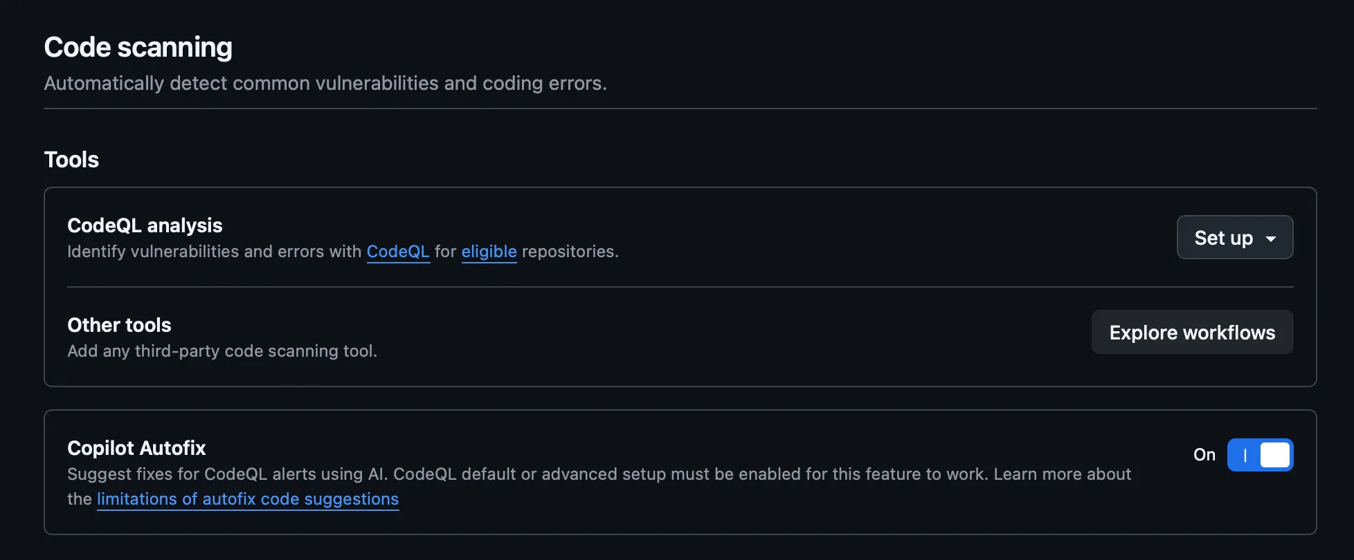 GitHub code scanning configuration options